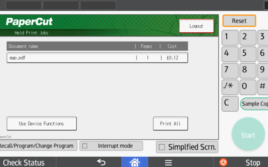 Screenshot of printer screen showing print all function